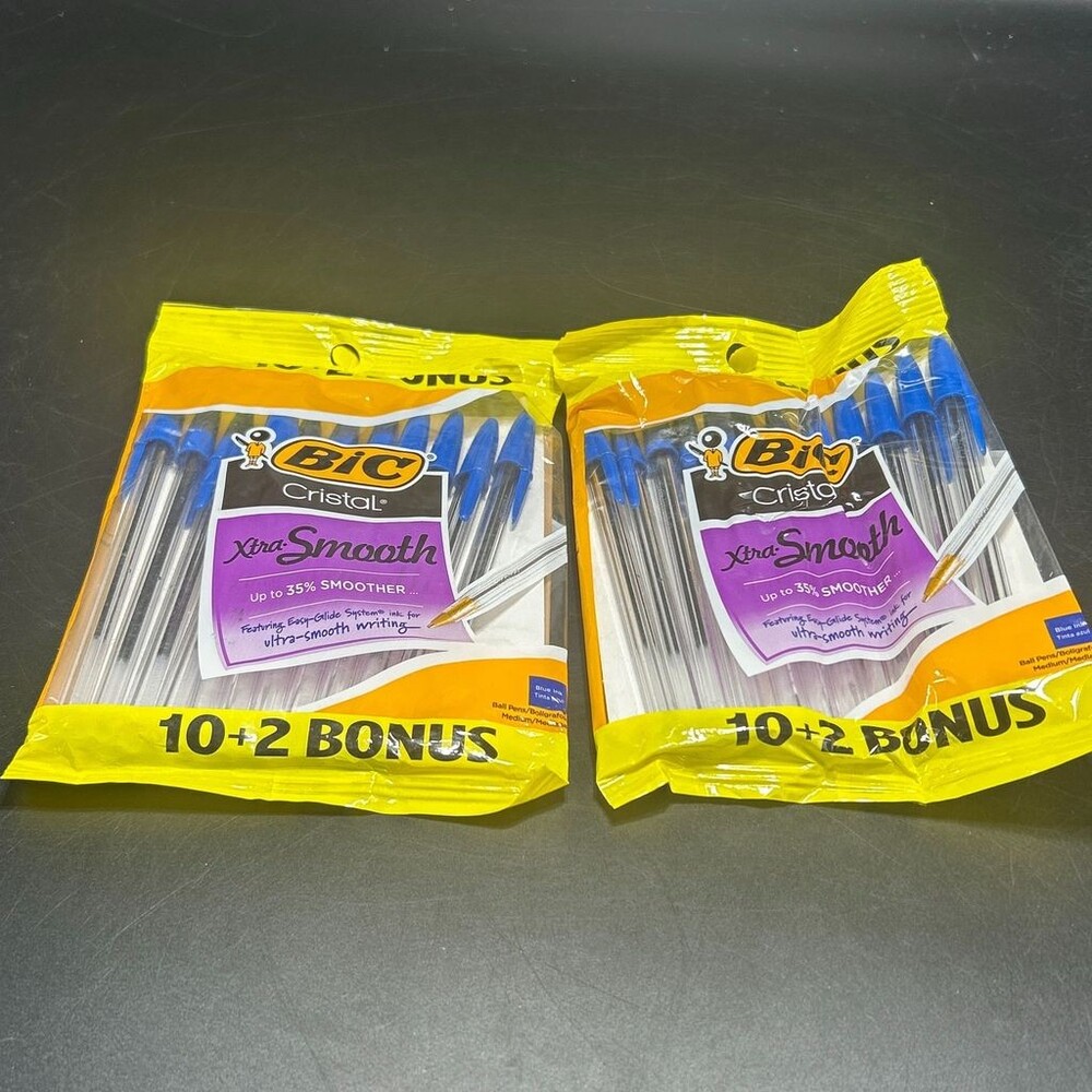 BIC Cristal Xtra Smooth Blue Ballpoint Pens Medium 10+2 Pack 12 Count 2 PACK